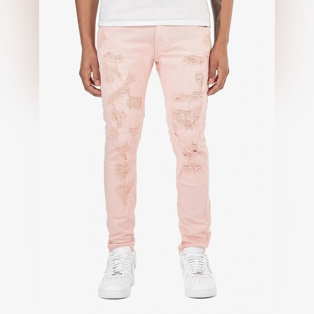 Copper Rivet Salmon Pink Distressed Pants